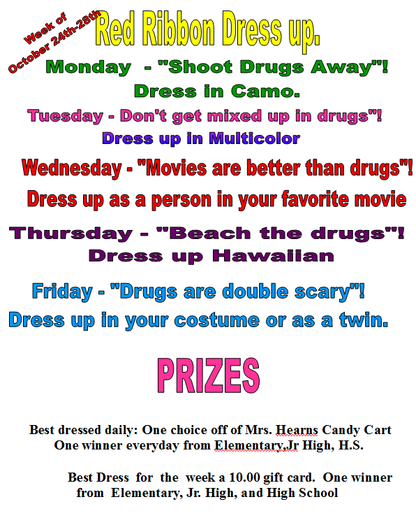 Bryson ISD Drug Free Awareness Dress Up Themes